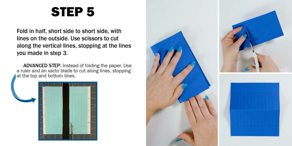 paper is folded to enable cutting slits on the marked lines